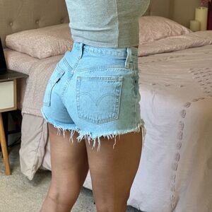 Levi's 501 Blue Jean Shorts High-Waisted Distressed